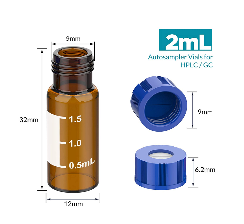 2ml amber hplc vials with blue screw caps manufacturer