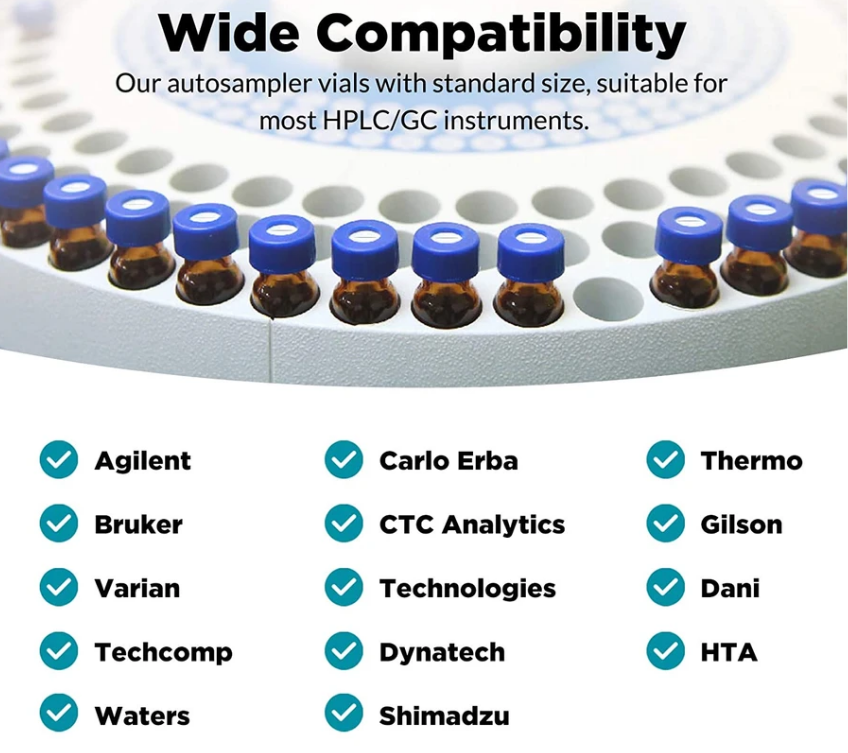 autosampler vials with standard size for most HPLC and GC instrument
