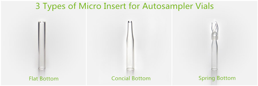 3 types of hplc vial insert for autosampler vials