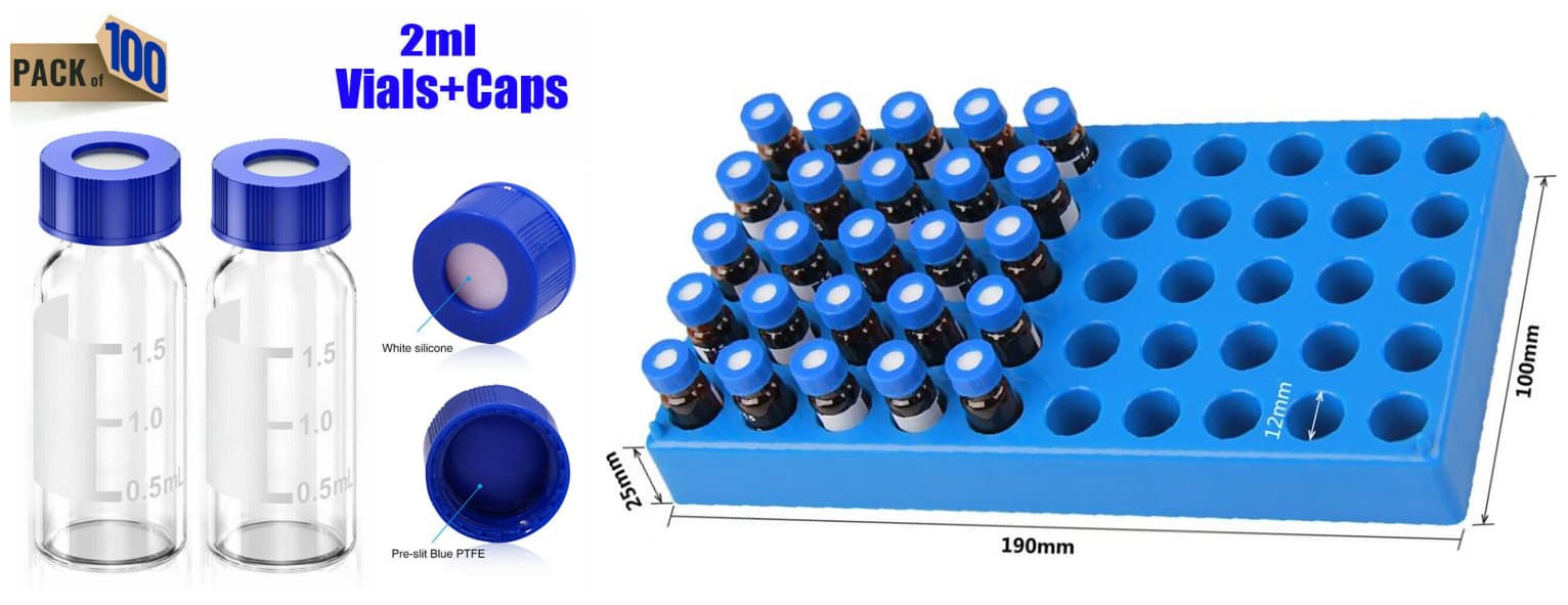 2ml screw vials with 50 holes vial rack