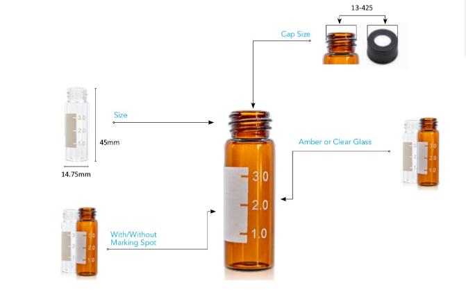 2ml autosampler vial4ml amber washing vials for hplc analysis