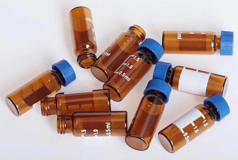 9mm amber hplc vials with blue screw caps