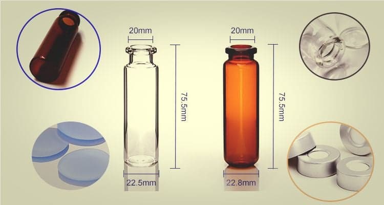 20ml crimp top headspace vials with alum cap and PTFE septa