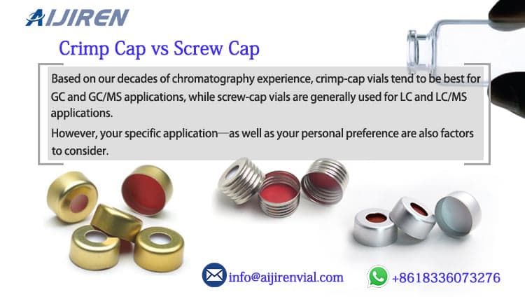 screw and crimp caps with PTFE for GC vials