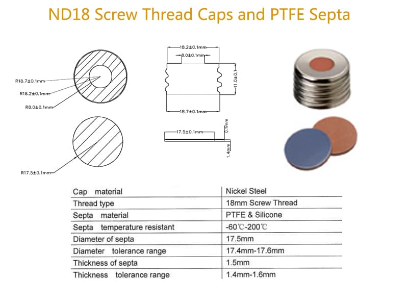 ND18 aluminum headspace vials cap with PTFE septa