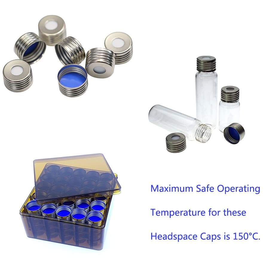 clear headspace vials with aluminum caps and ptfe septa