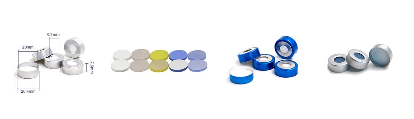 three types of alum cap with PTFE septa for ND18 headspace vials