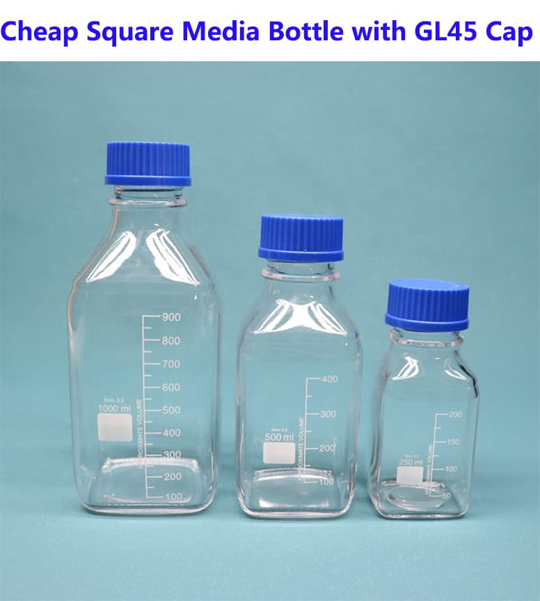 Cheap Square Media Bottle with GL45 Cap