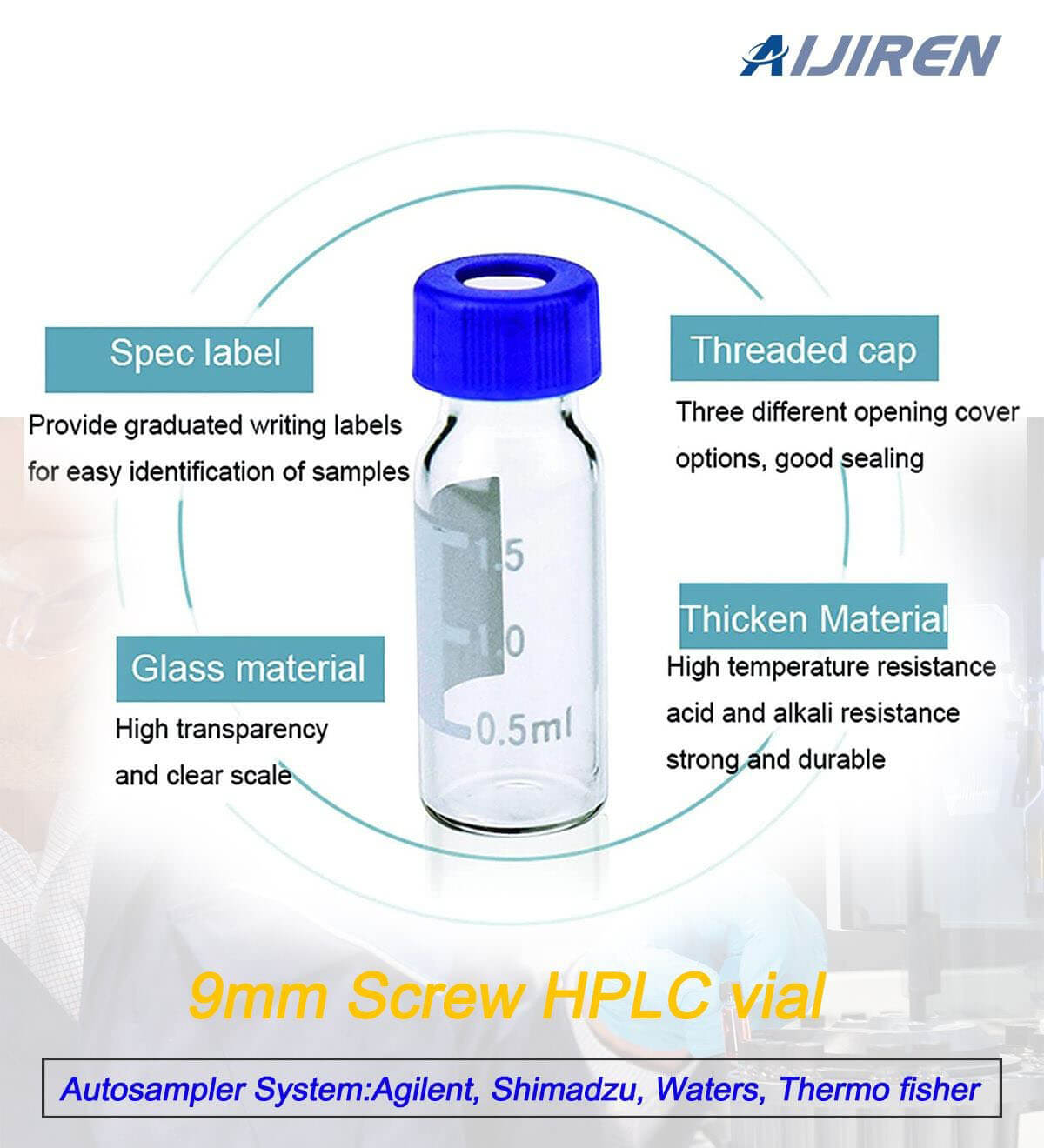 9mm 2ml HPLC vials