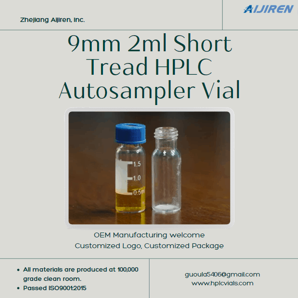 9mm 2ml Short Tread HPLC Autosampler Vial 100pcs packed in one box