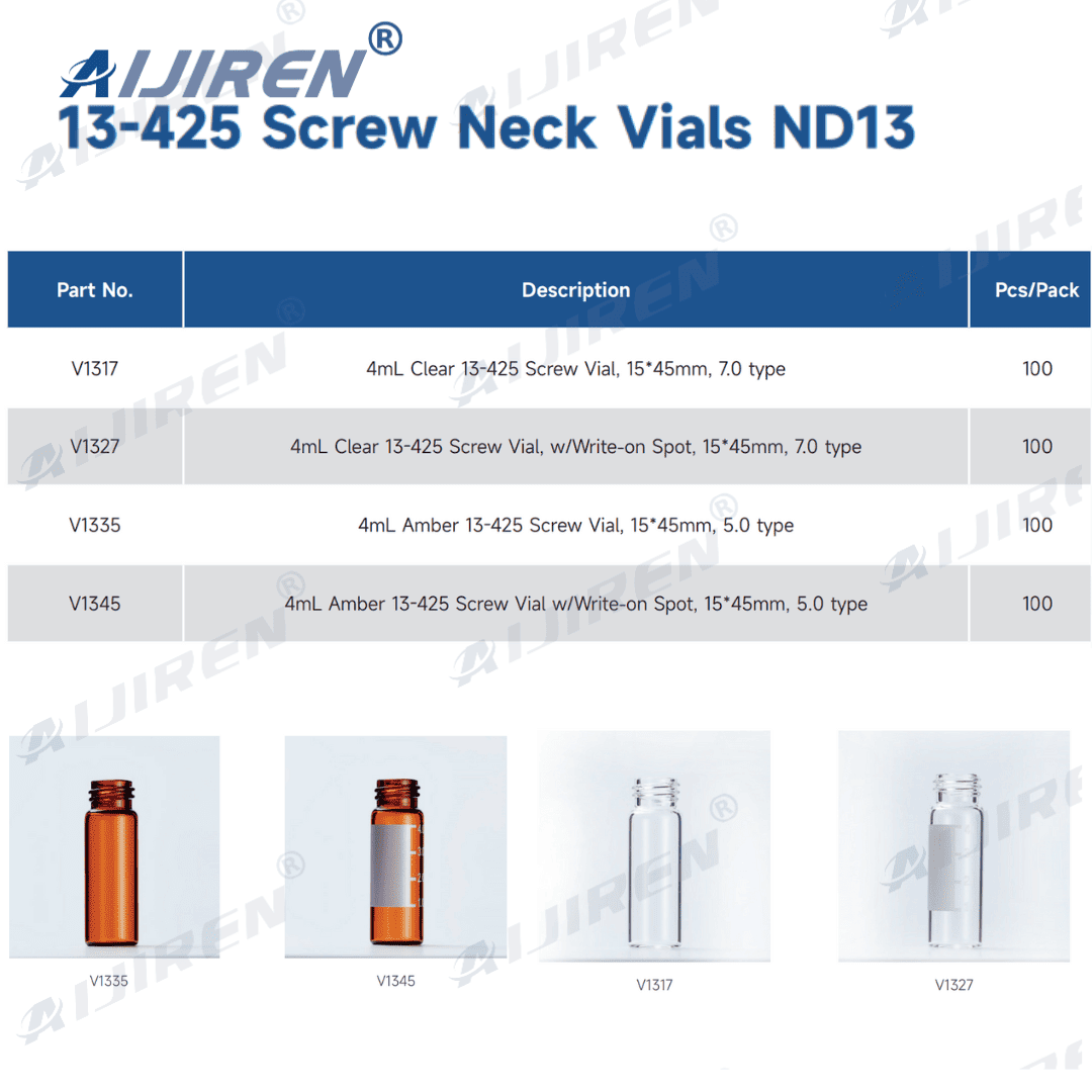 13-425 ND13 Screw-On Vial: 4 mL medium volume vial for HPLC/GC analysis