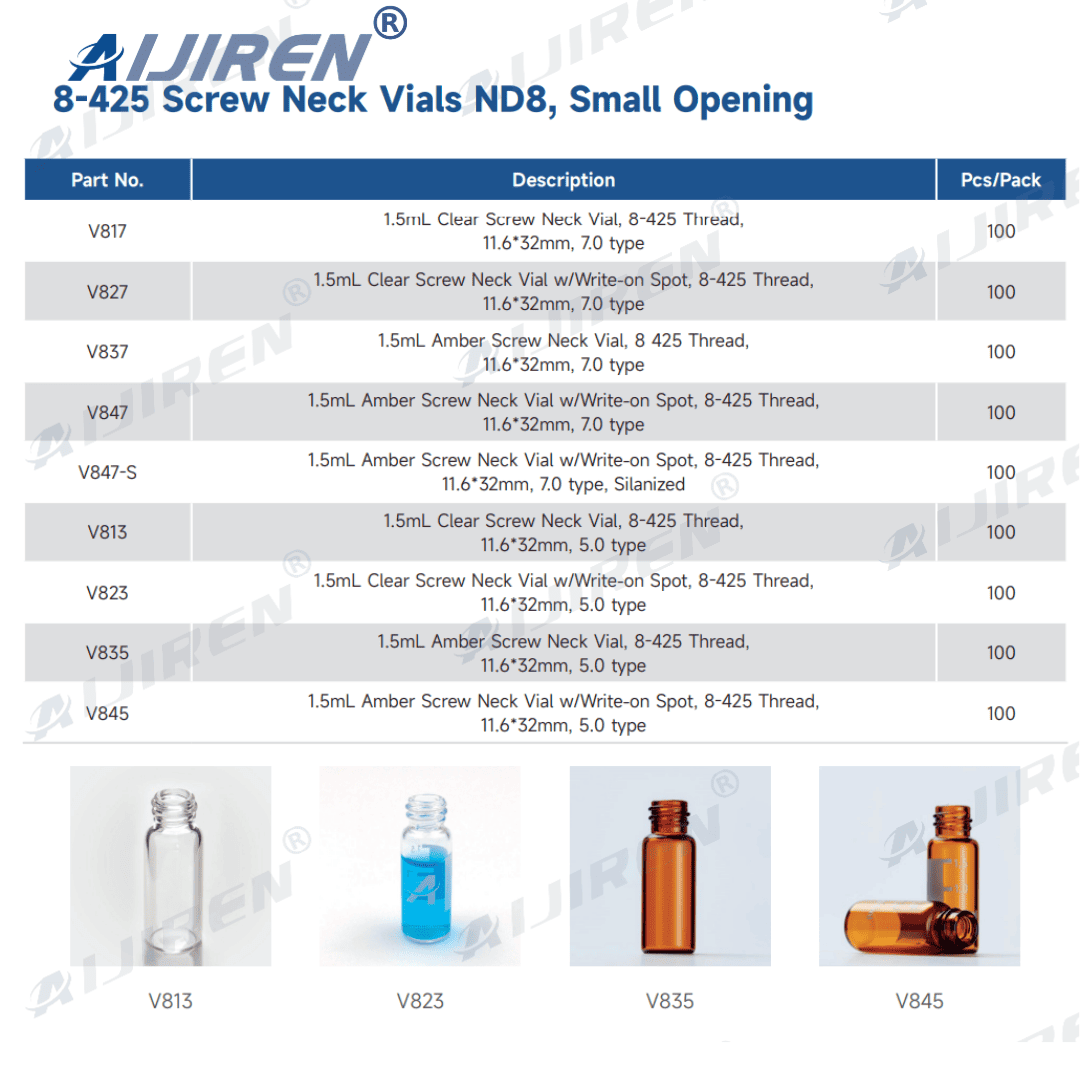 8-425 ND8 small opening sample bottle: 1.5mL precision sampling bottle, suitable for HPLC/GC