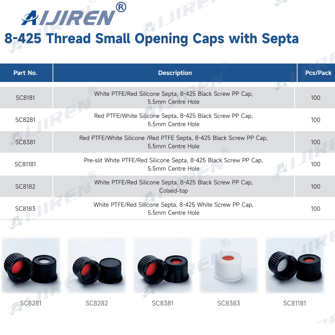 8-425 threaded cap and septum: black/white PP threaded cap with PTFE seal