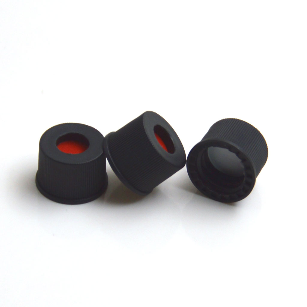 8-425 threaded cap and septum: black/white PP threaded cap with PTFE seal