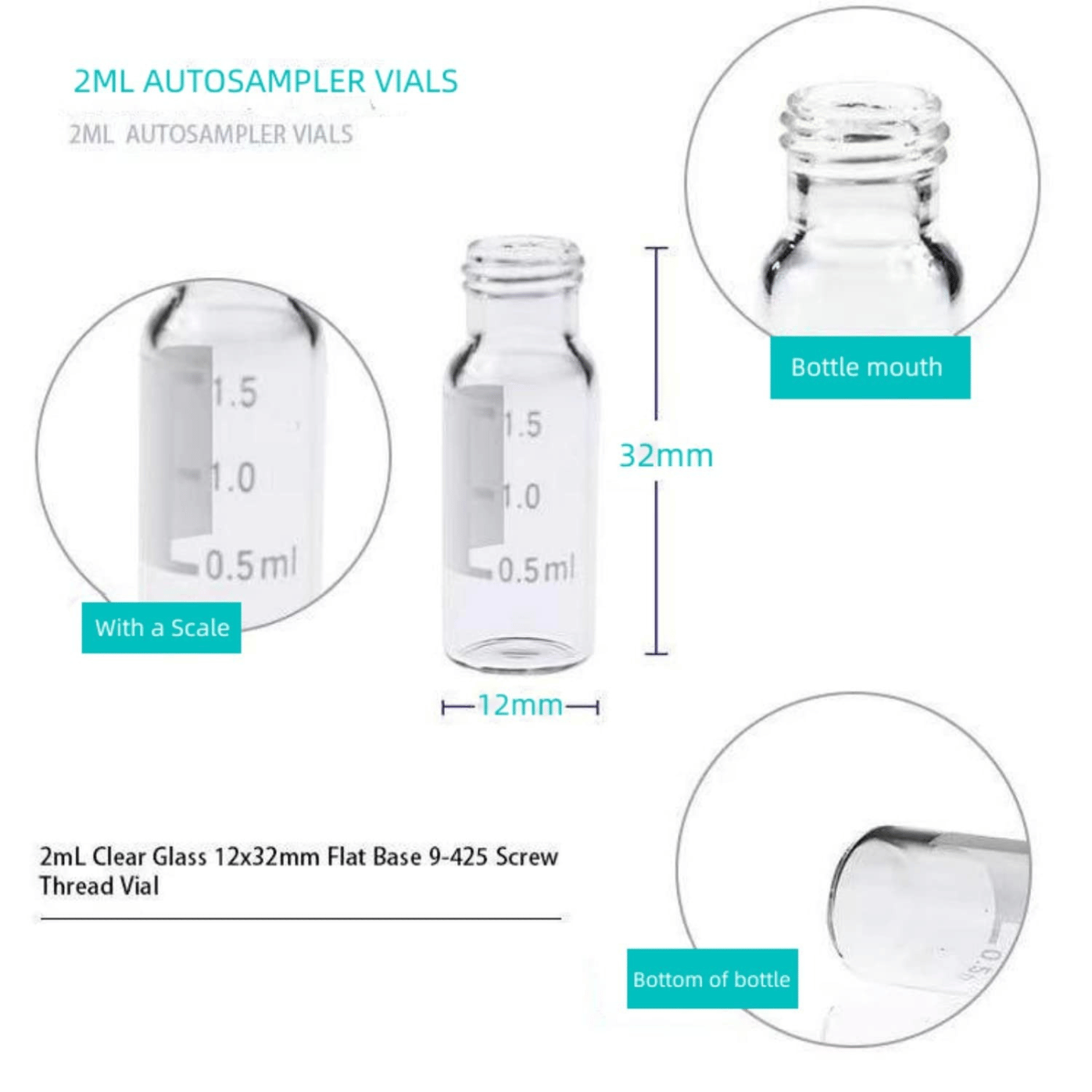 Universal 9-425 Thread 2mL Autosampler Vials for HPLC and GC Systems
