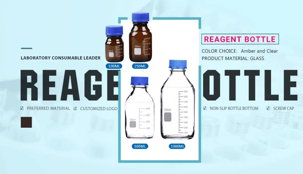 China media bottle with GL45 blue screw caps supplier