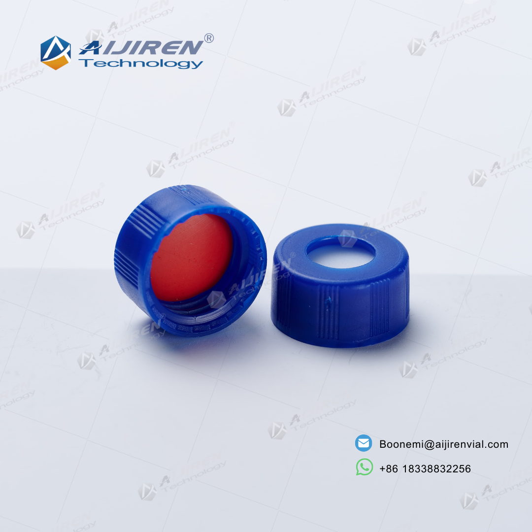 9mm Blue Short Thread Cap with Red PTFE and White Silicone Septa