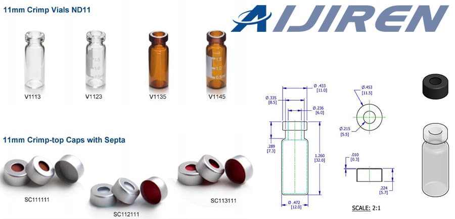 11MM 2ml crimp top vials with aluminum caps