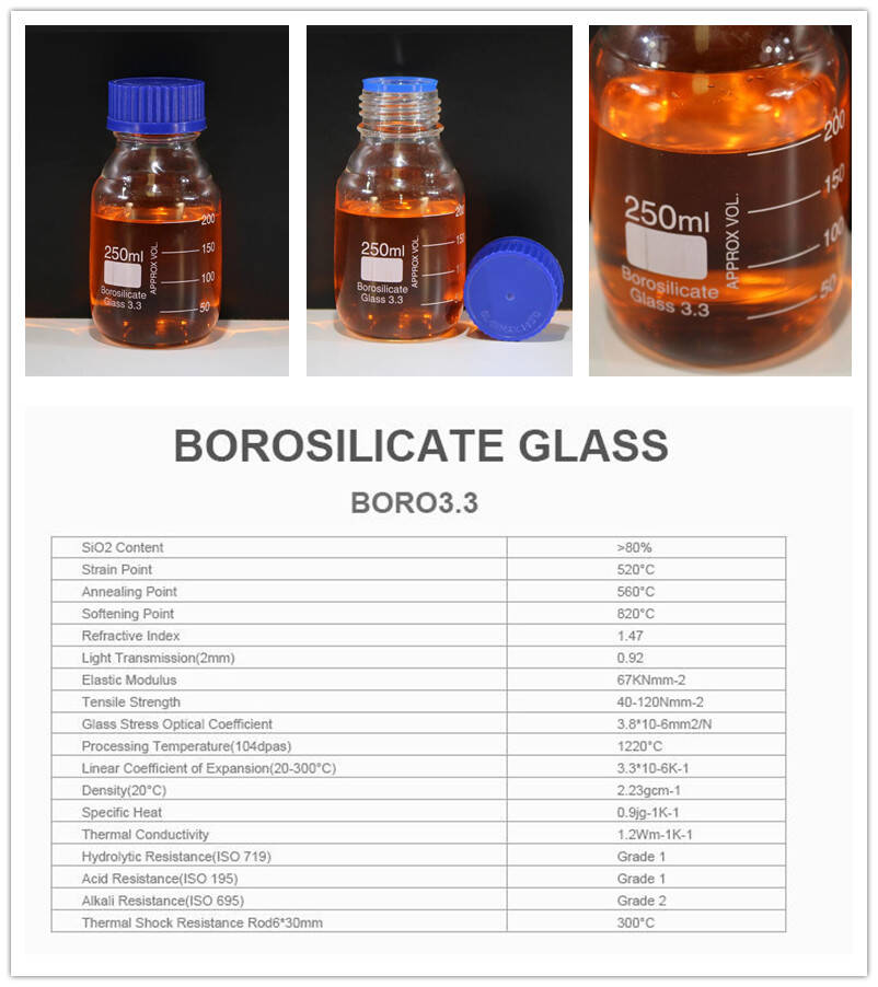 250ml boro 3.3 glass reagent bottle