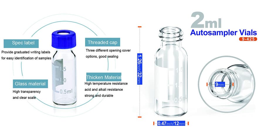 2ml autosampler vials with a writing area and graduations