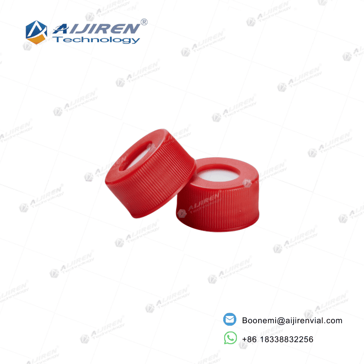 Red 24-400 screw PP cap with 15mm center hole for ID