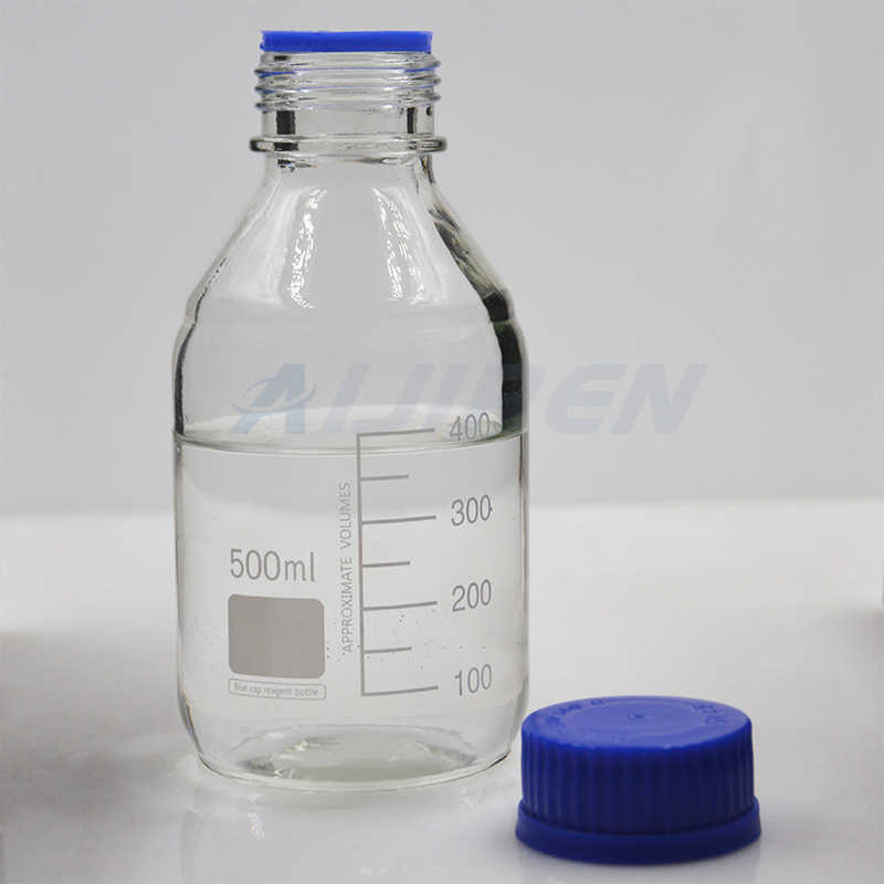 Botella de reactivo de vidrio de 500 ml con tapón de rosca azul