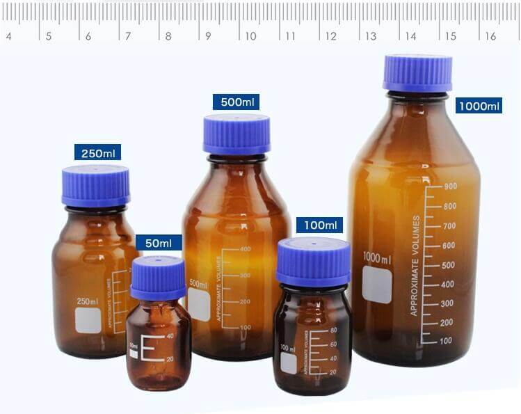 China amber reagent bottle 50ml to 1000ml with pp screw caps