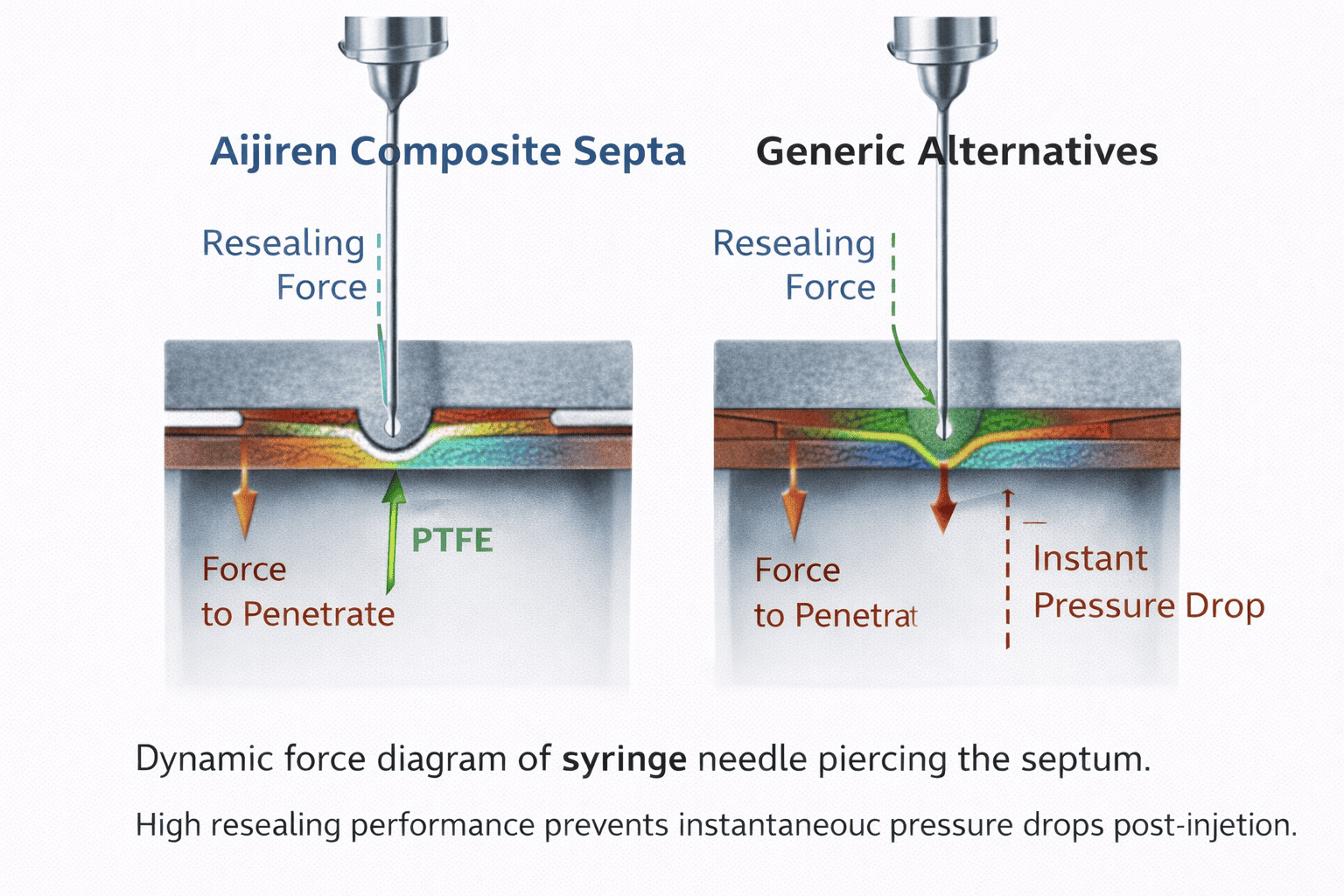 Dynamic force diagram of the injection needle as it pierces the septum