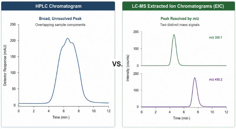 HPLC UV vs LC-MS resolution for co-eluting compounds