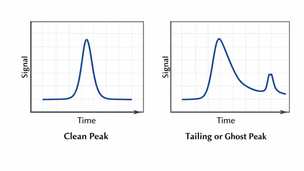 Troubleshooting peak tailing and ghost peaks when analyzing chromatograms in gas chromatography.