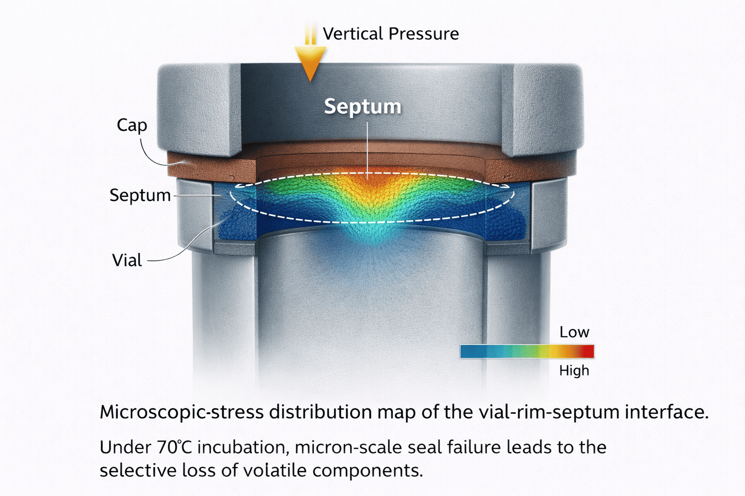 Microscopic mechanical distribution diagram of the seal at the mouth of the bottle