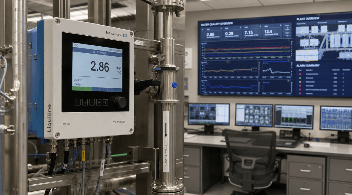 Water plant control room with online analyzer