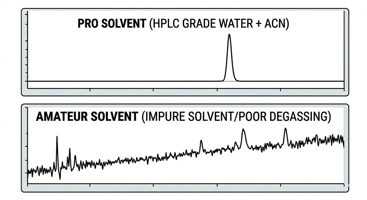 HPLC chromatogram showing clean vs noisy baseline.
