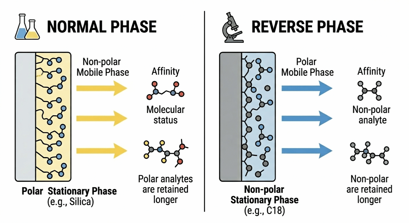 Comparison of normal phase and reverse phase chromatography polarity