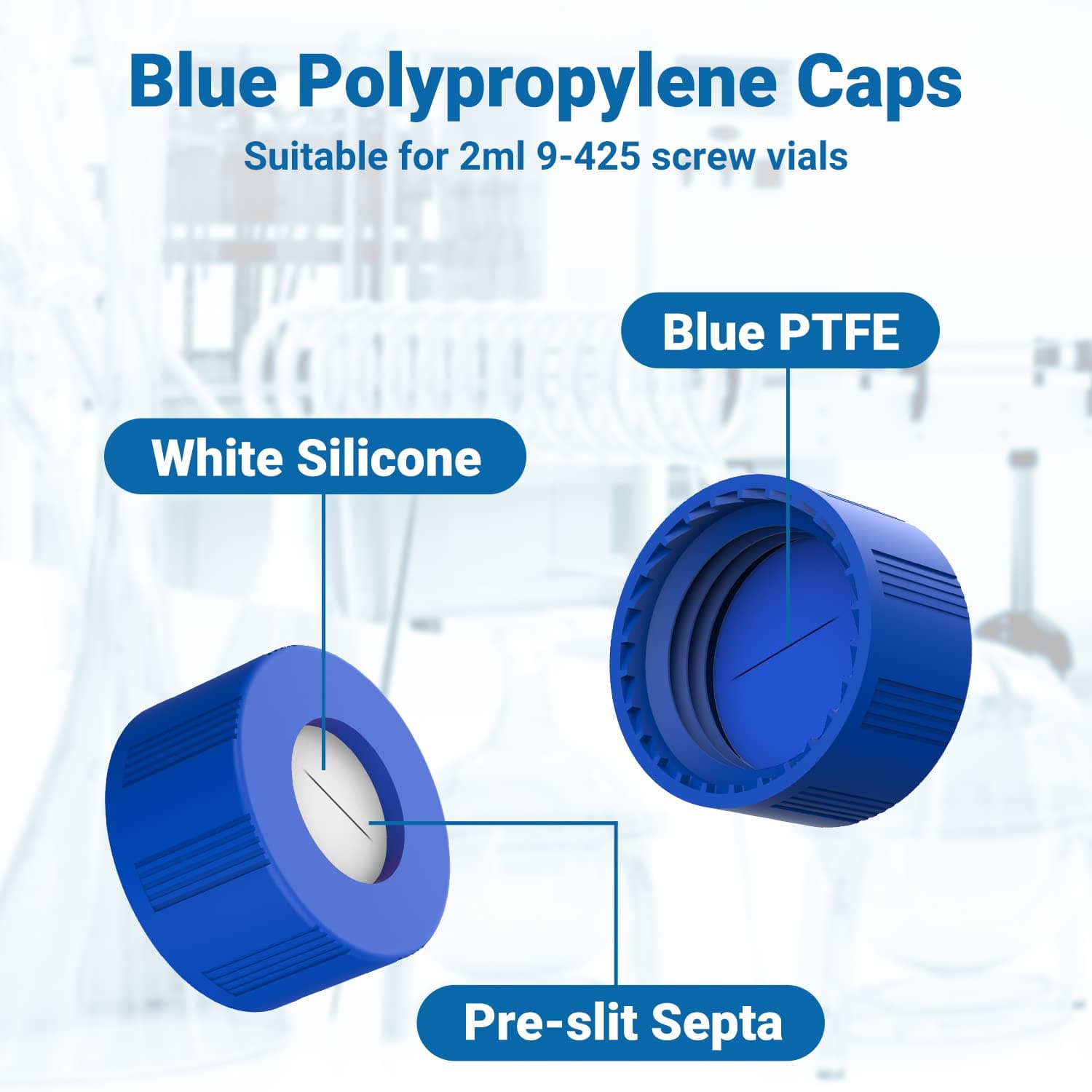 Pre-Slit White Silicone and Blue PTFE for 2ml 9-425 screw vials caps
